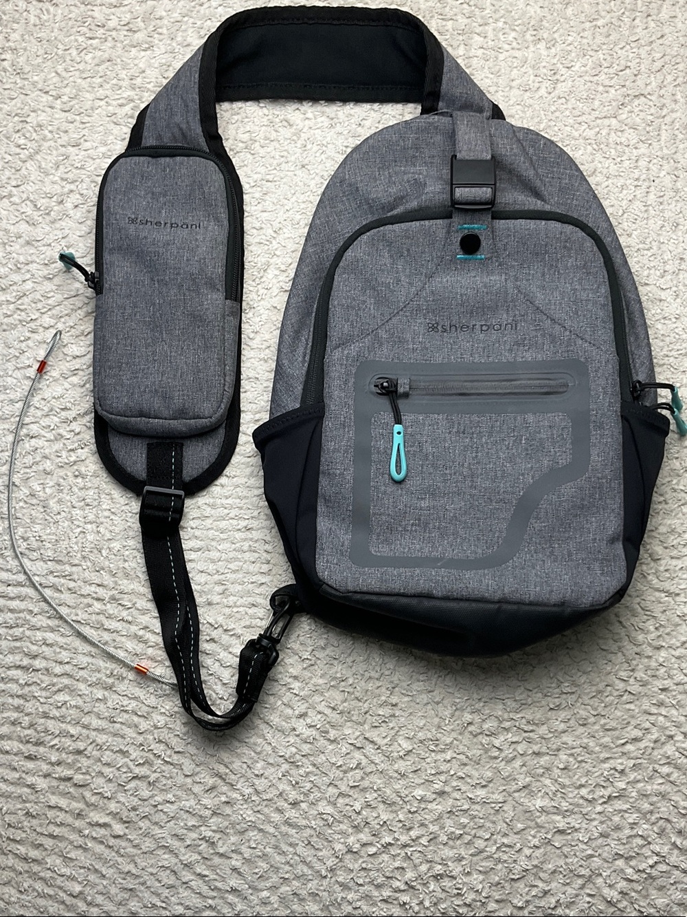 Sherpani Pike Travel Grey Sling Bag with Aqua Accent